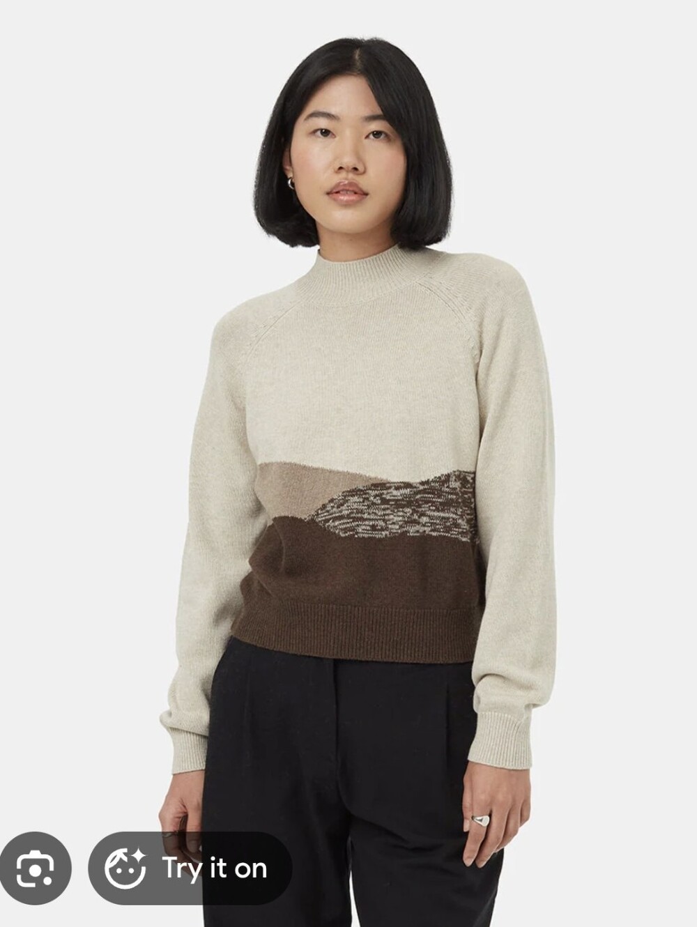 Tentree 100% Organic Cotton Highline Scenic Jacquard Sweater sz L Brown Tan